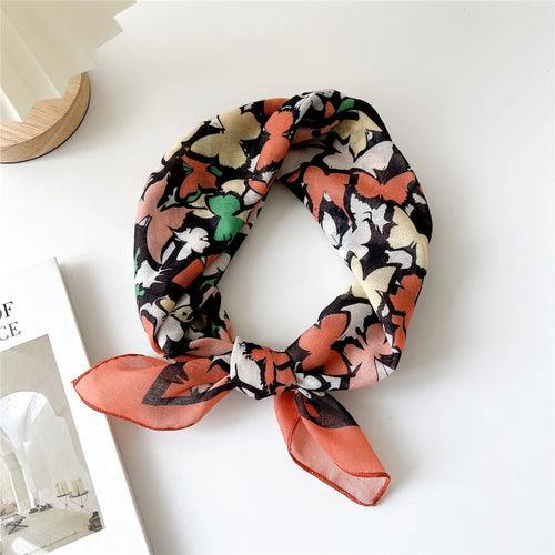 Floral Cotton Linen Square Scarf – 55×55 cm