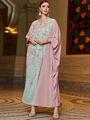 Rose & Mint Embellished Kaftan — Side drape