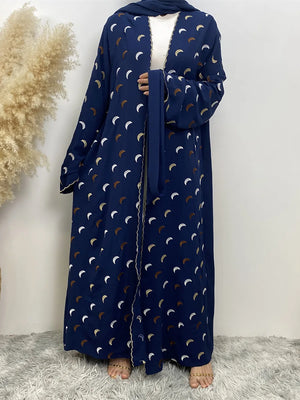 Crescent Embroidered Open Abaya | HIA
