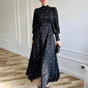 HIA Dotted Tie-Waist Maxi Dress — black full-length front view