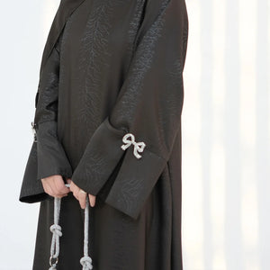 HIA Bow-Cuff Satin Abaya — Coffee upper body