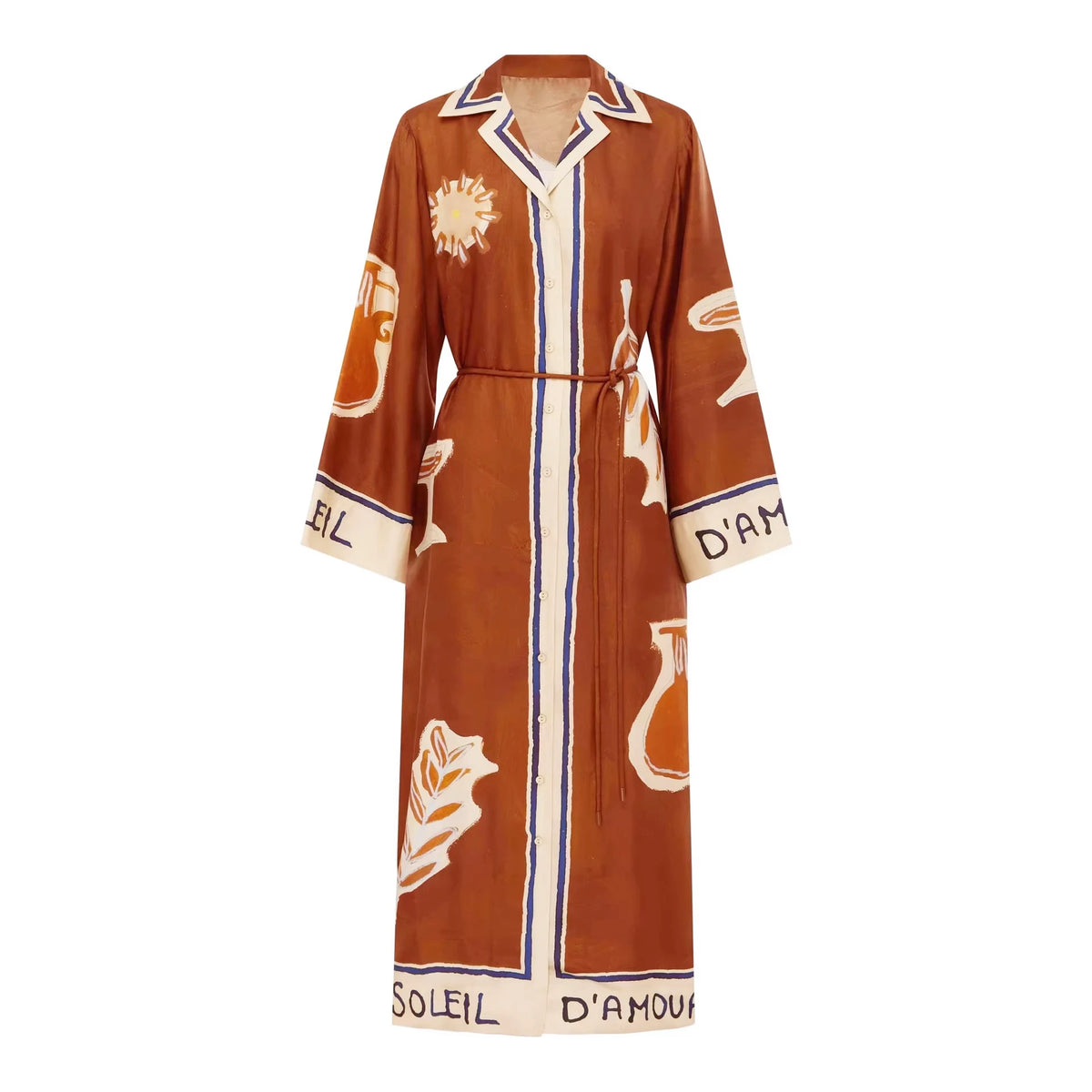 Terracotta art print shirt dress on hanger