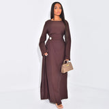 Draped-Waist A-Line Maxi Dress — Brown | HIA
