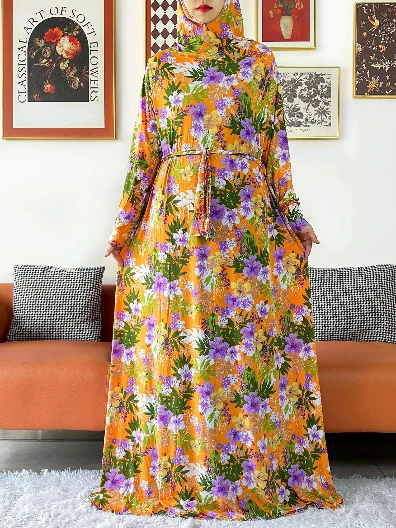 Floral Attached-Hijab Kaftan – Ramadan Prayer Dress