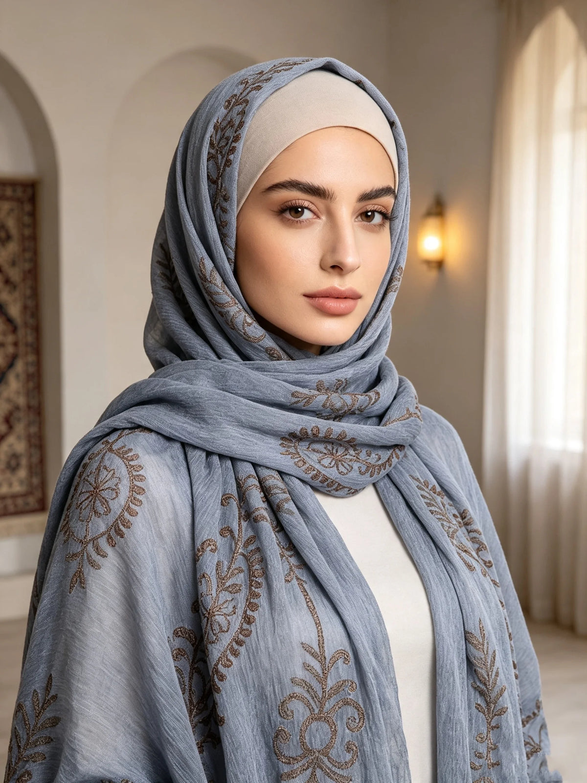HIA Ornamental Crinkle Hijab — scarf styling and fabric detail, view 2