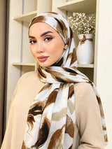 HIA Statement Print Chiffon Hijab — scarf styling and fabric detail, view 11