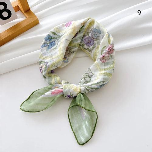 Floral Cotton Linen Square Scarf – 55×55 cm