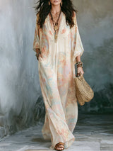 HIA pastel paisley V-neck kaftan — Yellow alternate view
