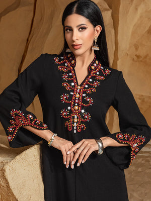 Embellished Neckline Occasion Dress — Black neckline detail