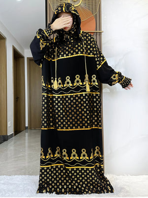 Ornate Gold-Print Prayer Dress in Gold Border — HIA