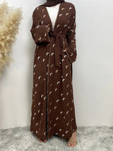 Crescent Embroidered Open Abaya — Coffee | HIA