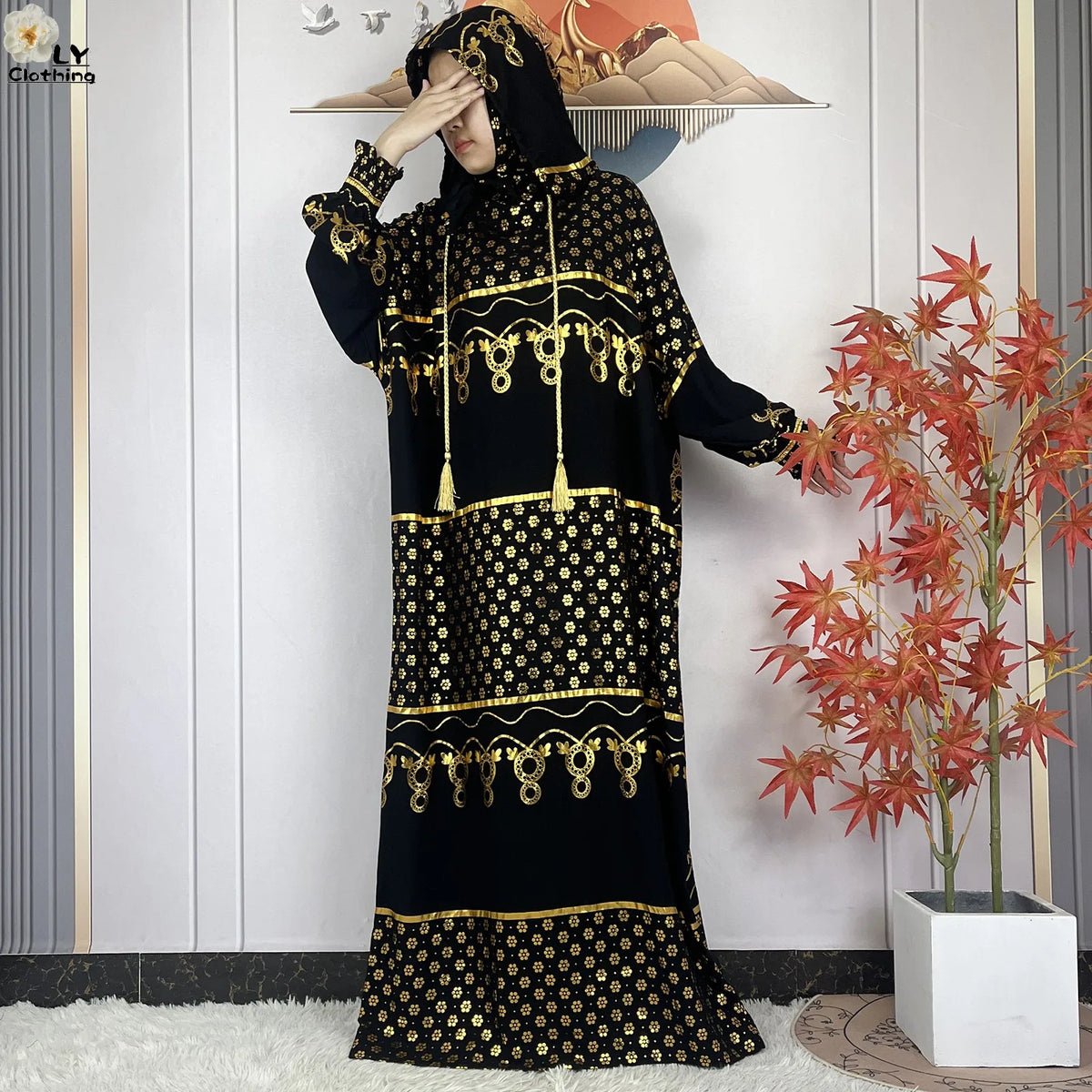 Gold-Motif Hooded Prayer Dress | HIA