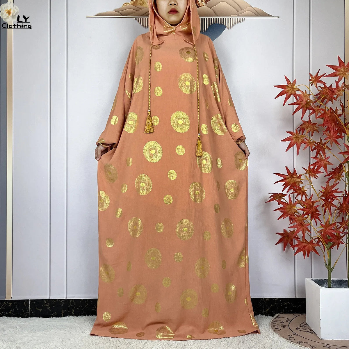 Printed Hooded Prayer Dress — Peach | HIA
