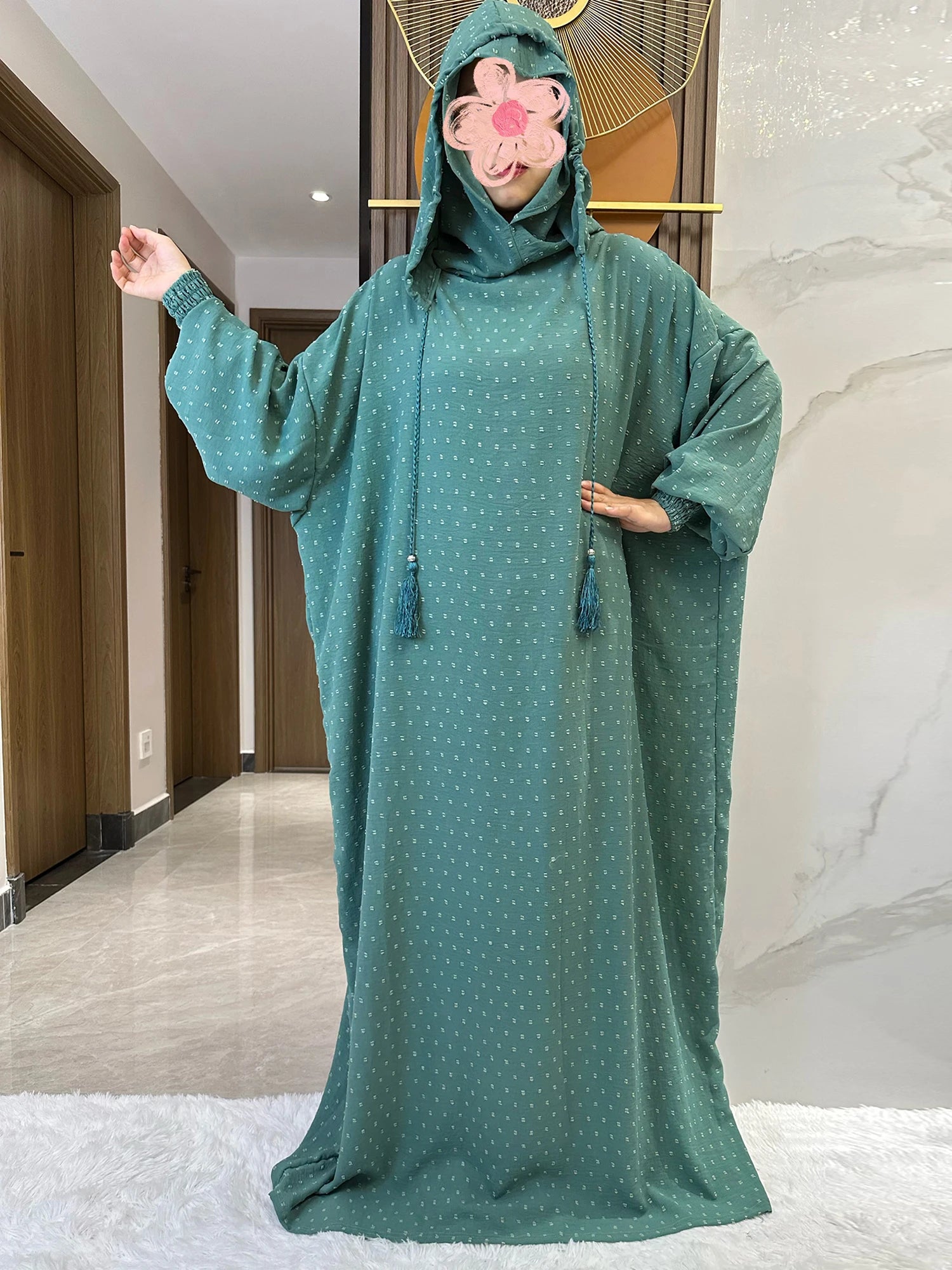 Two-Hat Cotton Abaya – Solid Ramadan Prayer Kaftan