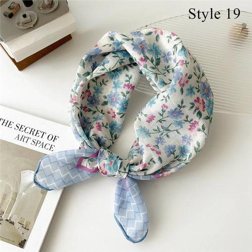 Floral Cotton Linen Square Scarf – 55×55 cm