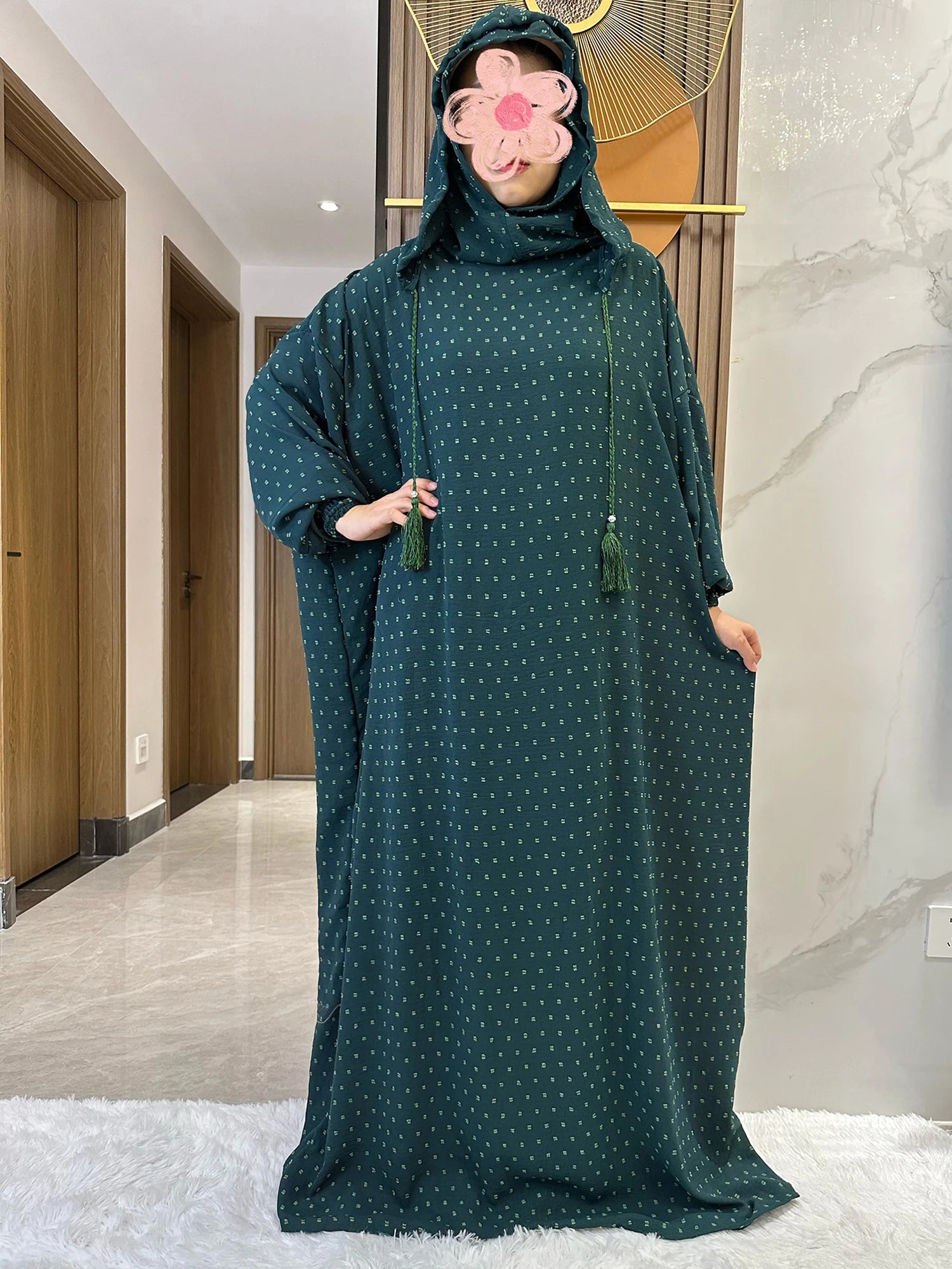 Two-Hat Cotton Abaya – Solid Ramadan Prayer Kaftan