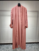 Textured Stripe Open Abaya in Brick Red — HIA