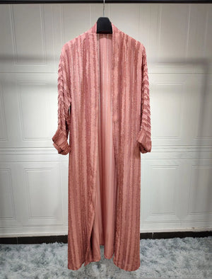 Textured Stripe Open Abaya in Brick Red — HIA
