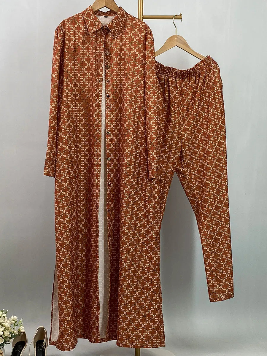 Patterned longline shirt and coordinating trousers by HIA — view 13