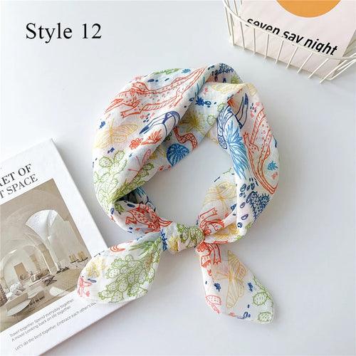 Floral Cotton Linen Square Scarf – 55×55 cm