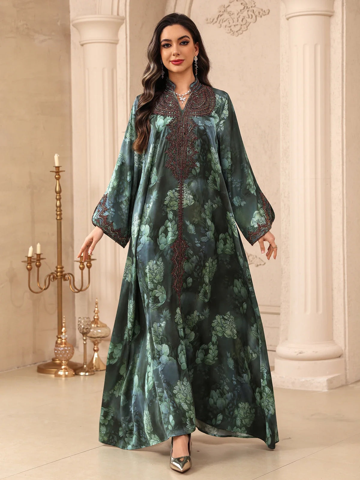 Botanical Embroidered Maxi Dress in Blue — HIA