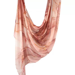 HIA Blush Marble Print Hijab — blush polyester scarf, styling view 6