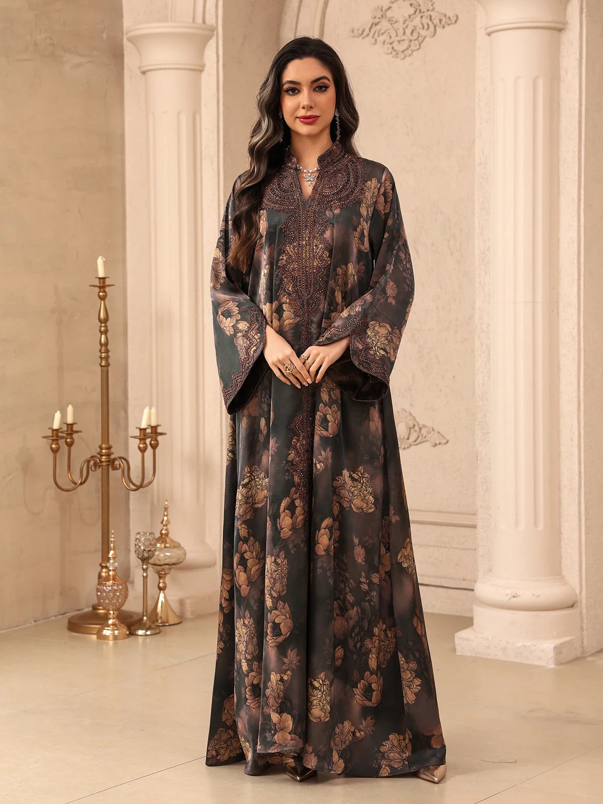 Botanical Embroidered Maxi Dress in Black — HIA