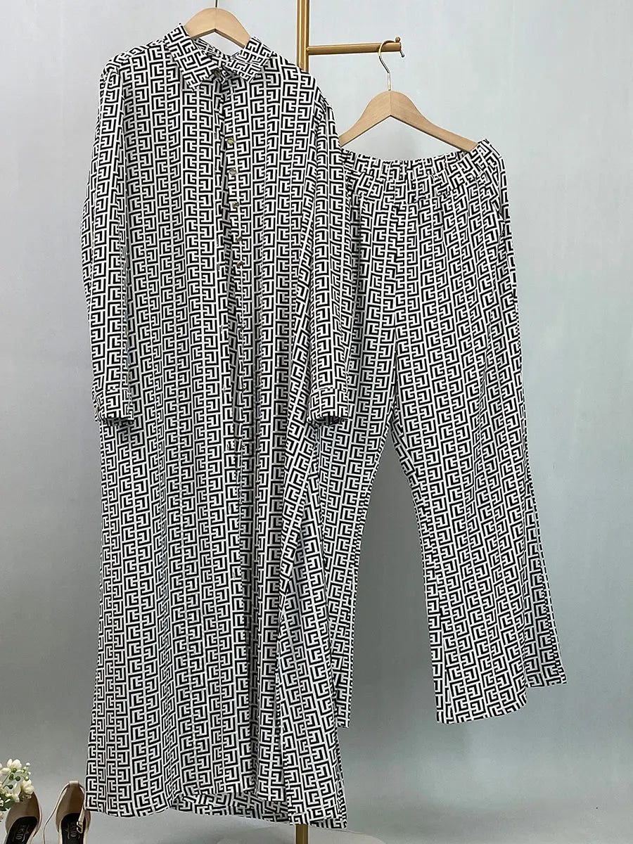 Patterned longline shirt and coordinating trousers by HIA — view 9