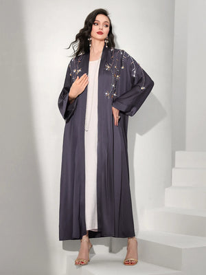 HIA Celestial Beaded Open Abaya — Styled open view