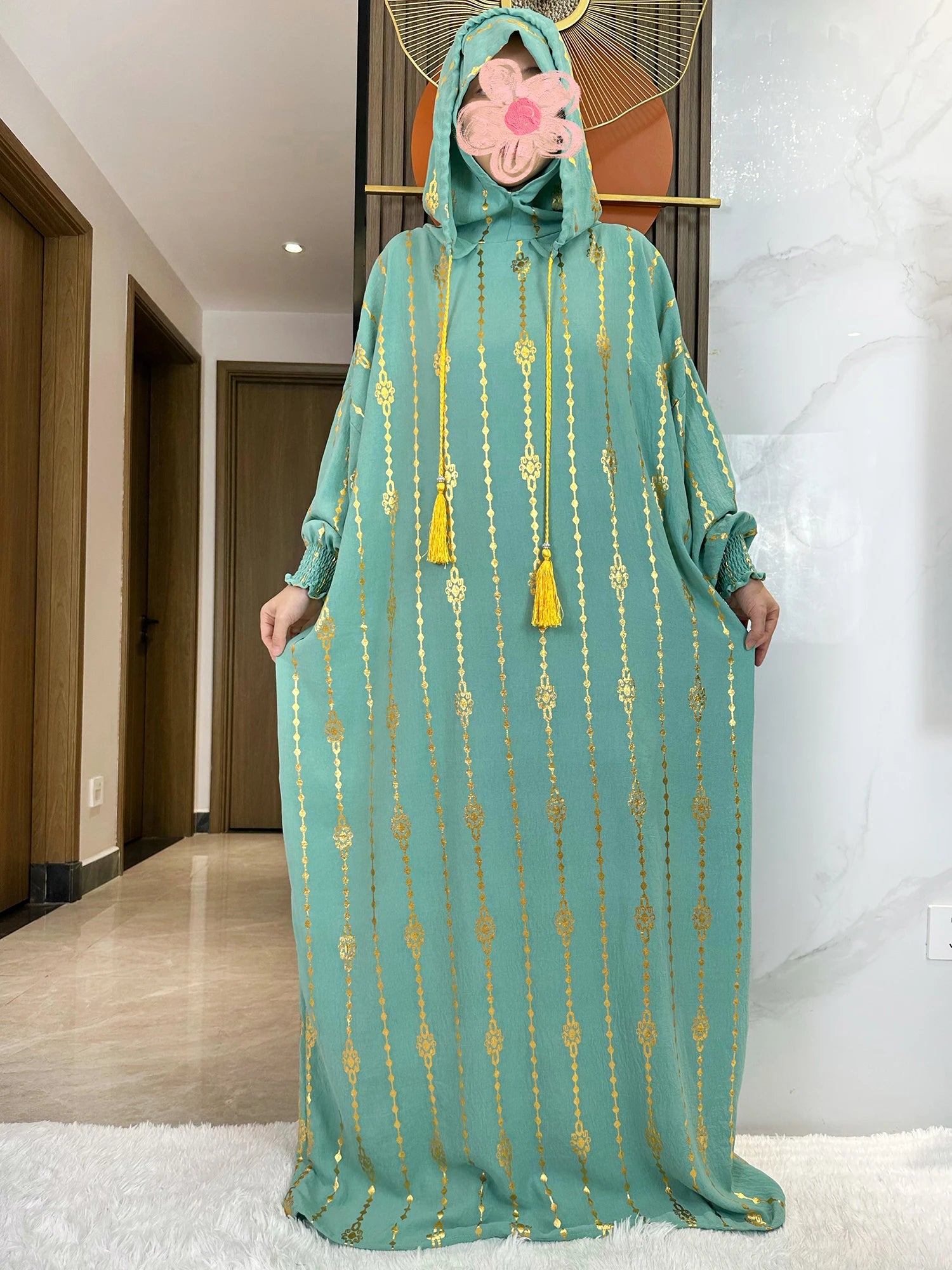 Gold Dust Two-Hat Cotton Abaya – Loose-Fit Prayer Kaftan