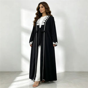Lace-Trim Tie-Front Open Abaya — product image 2 | HIA