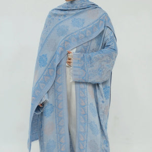 Ornate Paisley Abaya & Shawl Set — Sky Blue pattern and shawl detail