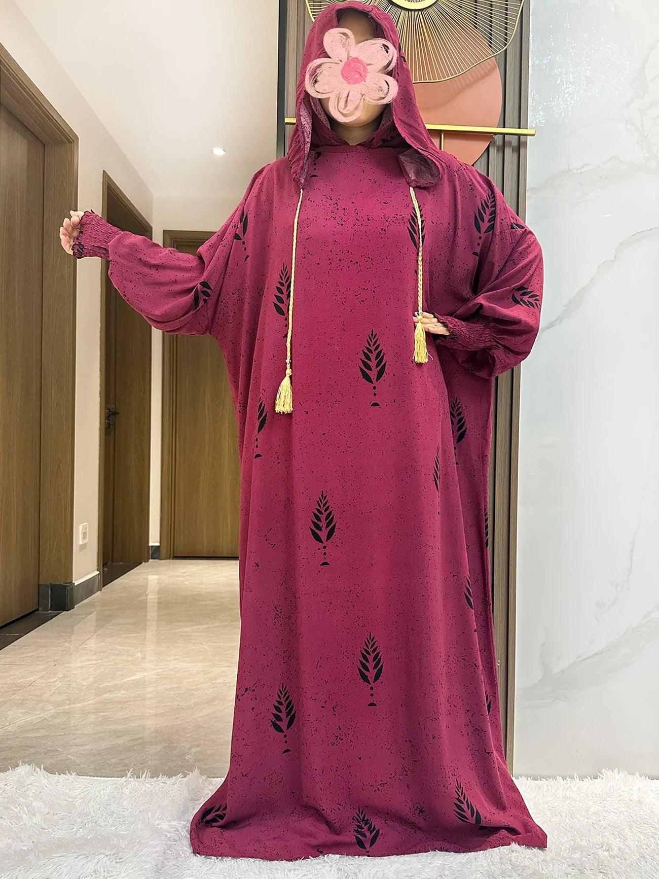 Two-Hat Floral Cotton Abaya – Ramadan Kaftan Dress