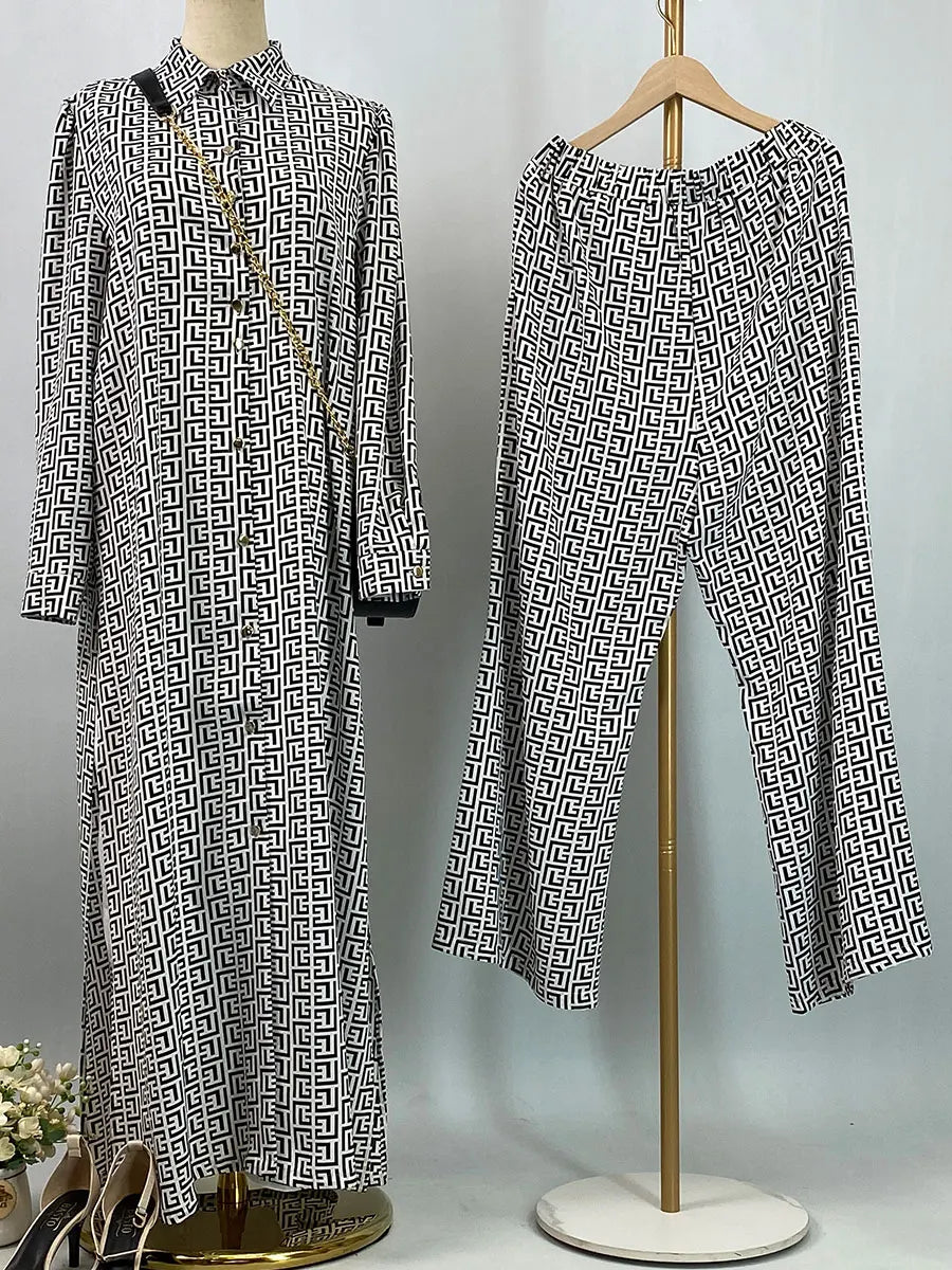 Patterned longline shirt and coordinating trousers by HIA — view 8