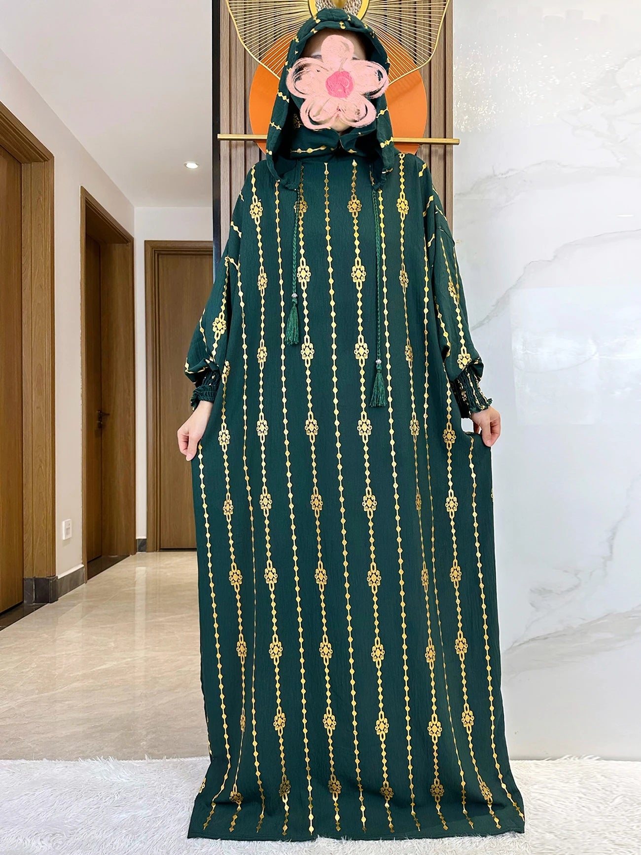 Gold Dust Two-Hat Cotton Abaya – Loose-Fit Prayer Kaftan