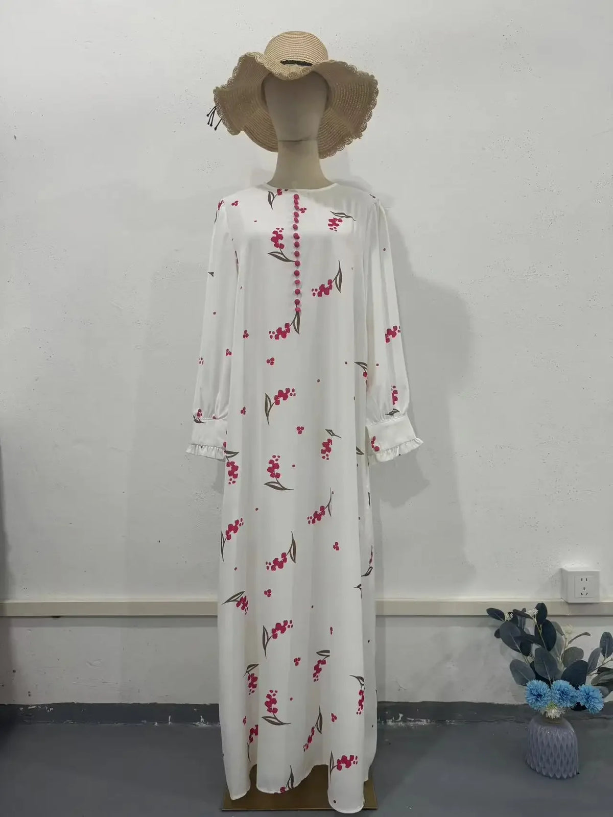 Petal-Print Button-Detail Maxi Dress | HIA