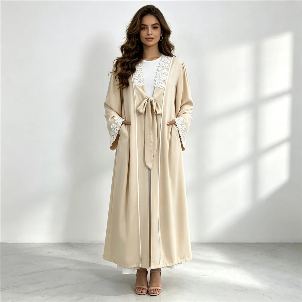 Lace-Trim Tie-Front Open Abaya — product image 8 | HIA