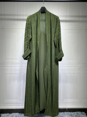 Textured Stripe Open Abaya in Green — HIA