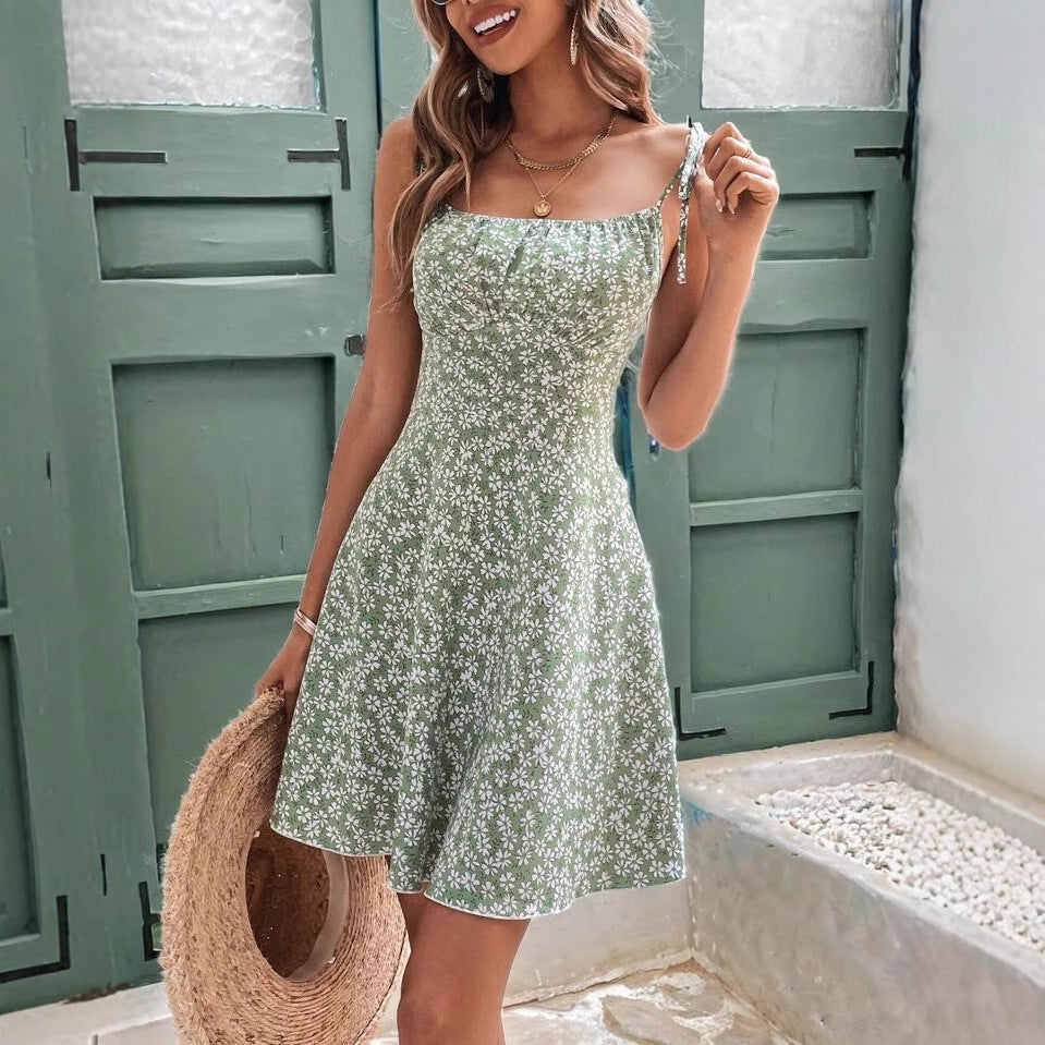 Summer Floral Spaghetti Strap Mini Dress – Casual Sleeveless Beach Sundress