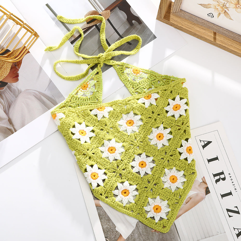 Women’s Crochet Triangle Scarf Headband – Knitted Floral Boho Style