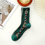 Women’s Retro Floral Mid-Calf Socks – Vintage Style Cotton Blend
