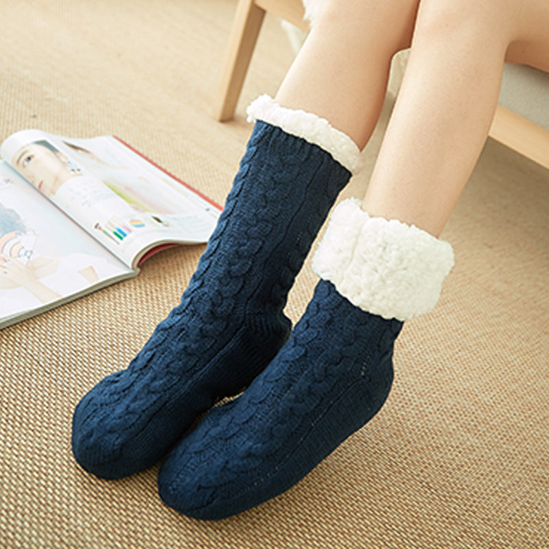 Winter Knitted Plush Floor Socks – Non-Slip Indoor Warm Socks for Men & Women