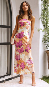 Women’s Strapless Satin Maxi Dress – Backless Party & Evening Dress