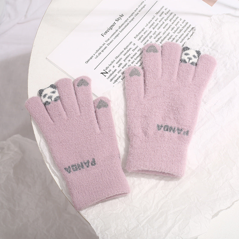 Knitted Panda Touchscreen Gloves – Warm Winter Split Finger Design