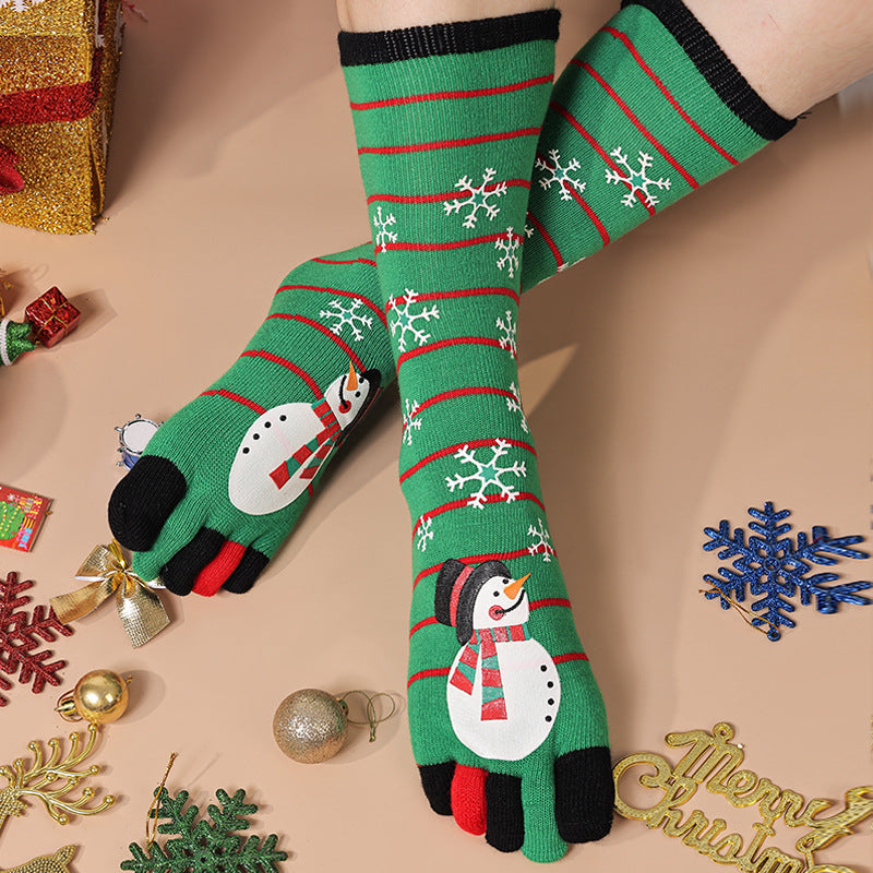 Women’s Christmas Five-Finger Socks – Cute Winter Split-Toe Holiday Design