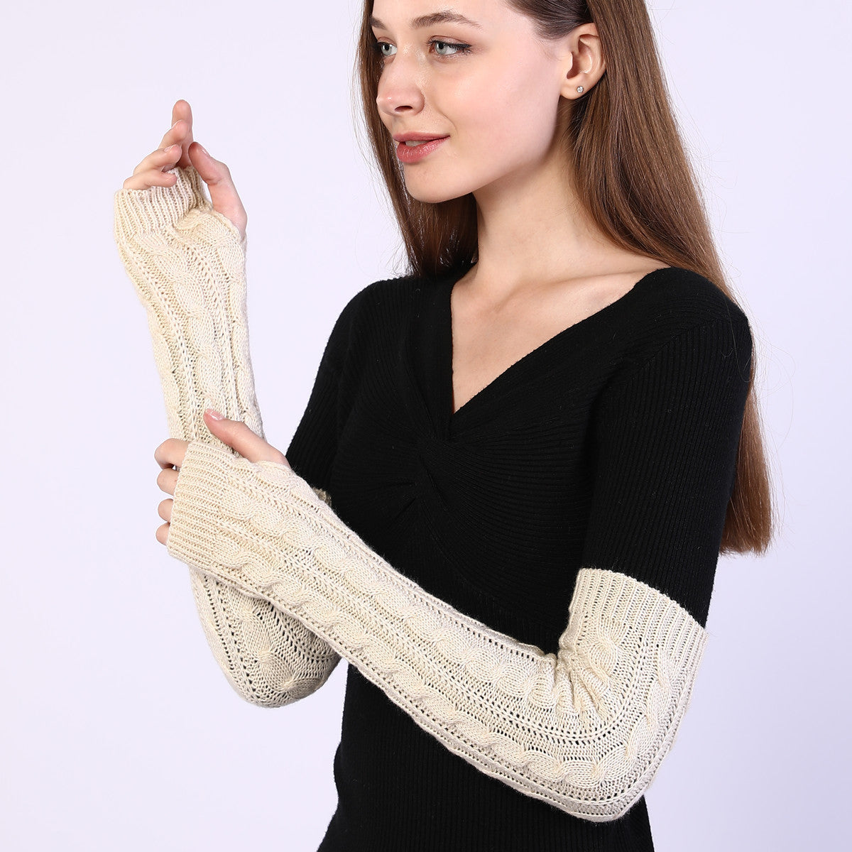 Twist Knit Arm Warmers – Fingerless Winter Sleeve Covers