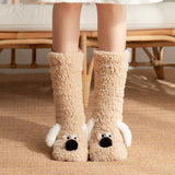 Women’s Plush Dog Floor Socks – Cute Non-Slip Winter Warm Design