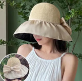 Women’s Straw Sun Hat – Large Brim with Big Bow UV Protection