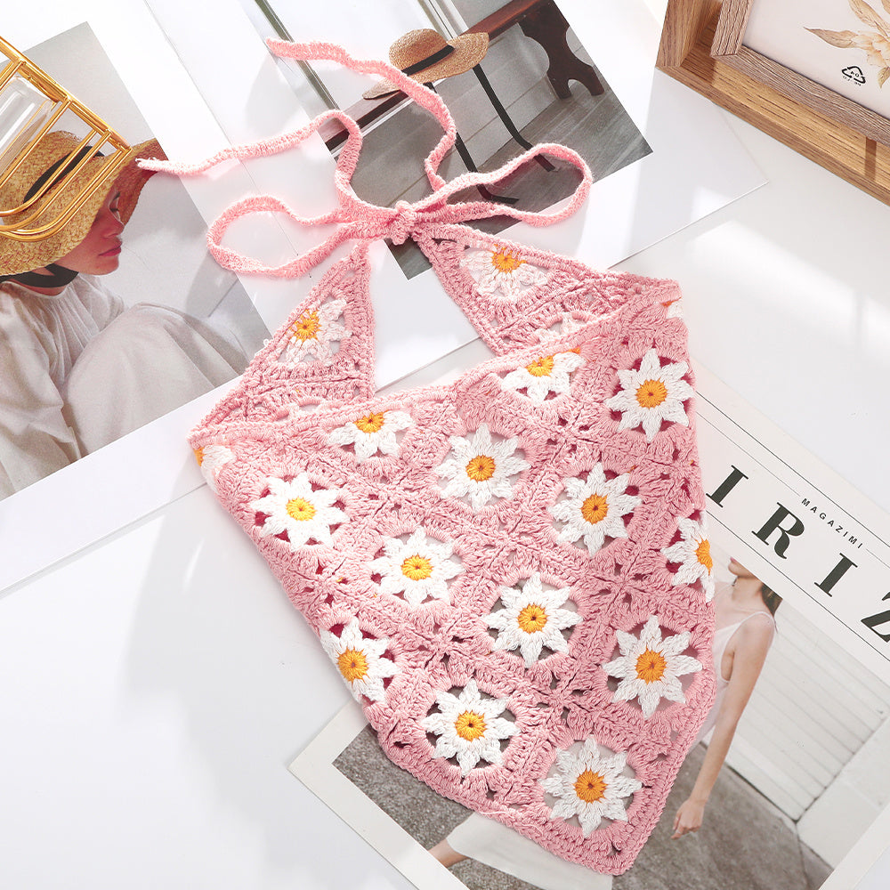 Women’s Crochet Triangle Scarf Headband – Knitted Floral Boho Style
