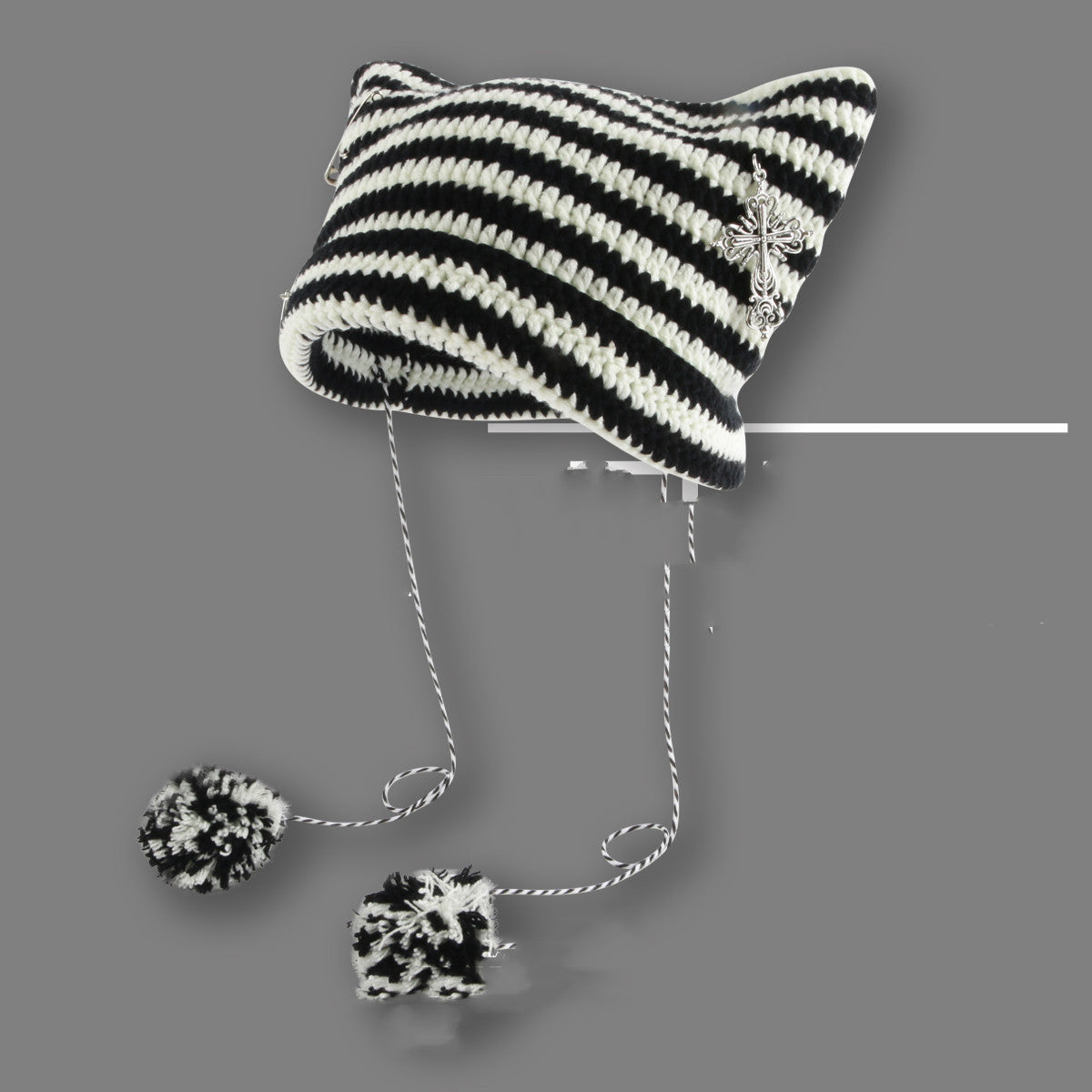 Women’s Knitted Wool Beanie – Striped Devil Horn Style